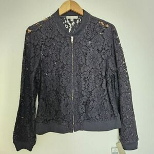 Women Fever Black Lace Bomber Jacket Size XL